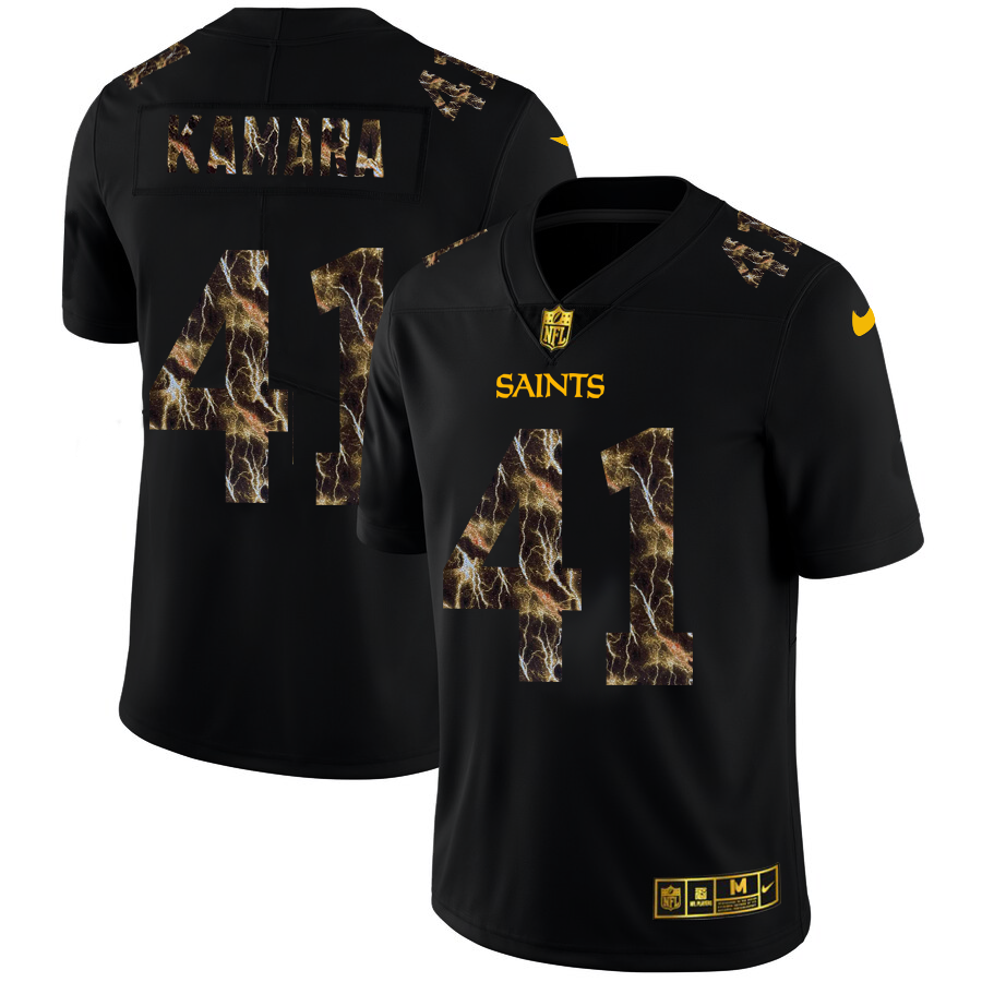 2020 New Orleans Saints #41 Alvin Kamara Men Black Nike Flocked Lightning Vapor Limited NFL Jersey